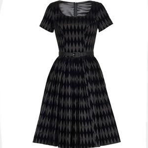 PINUP COUTURE GENA DRESS IN BLACK FLOCKED HARLEQUIN size Large